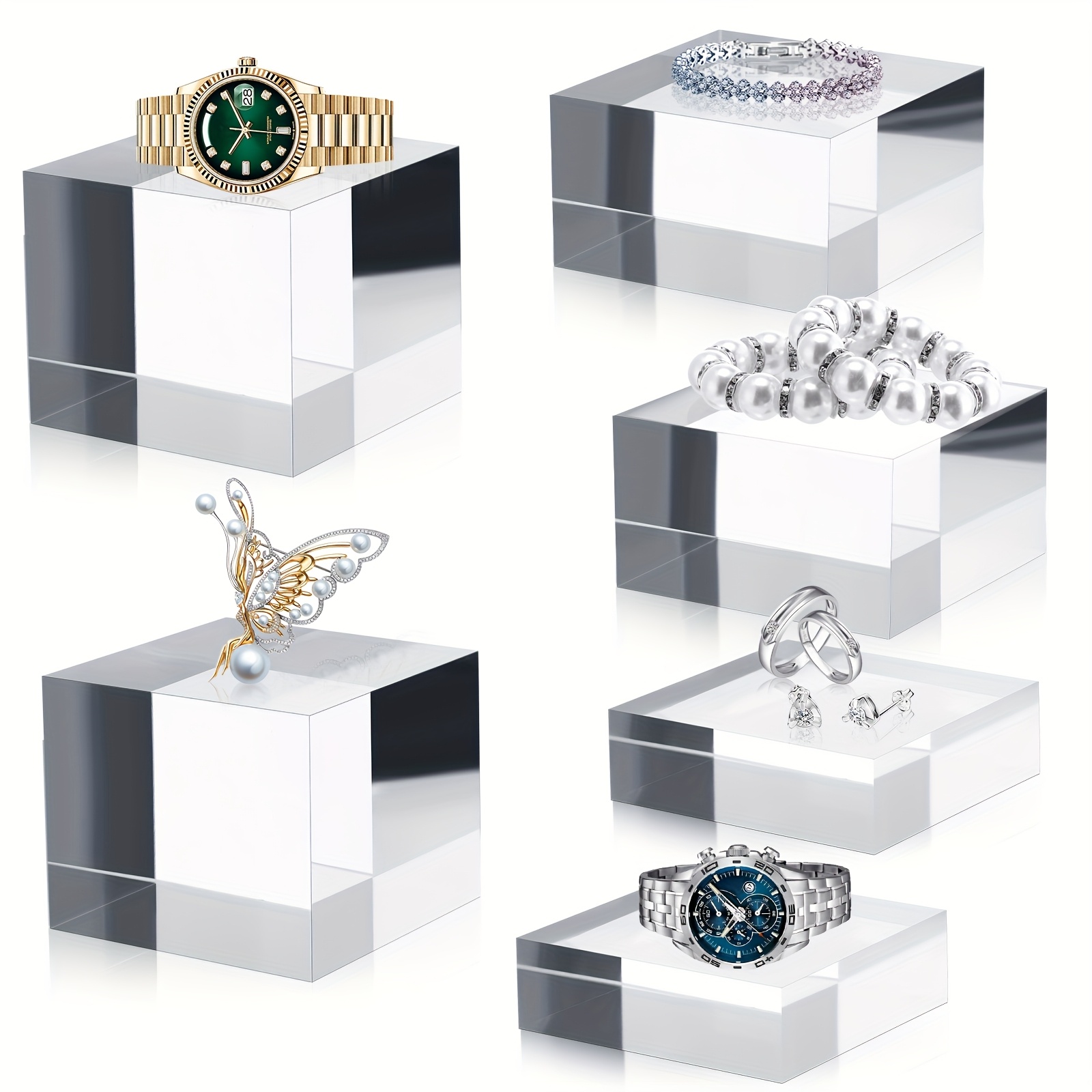 TEMU Acrylic Square Display Clear Polished Acrylic Cube Solid Acrylic Display Risers Stand Acrylic Stands For Display Acrylic Pedestal Stand For Jewelry Perfume Collection, 3 Size (6)