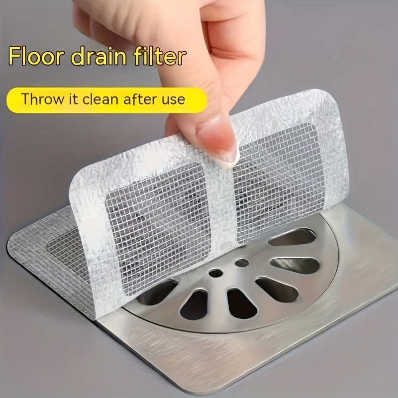 TEMU 10pcs Disposable Floor Drain Filters, Non-woven Material, Self-adhesive, Hair Trap Adhesives For Bathroom, Toilet, Kitchen Sink, With