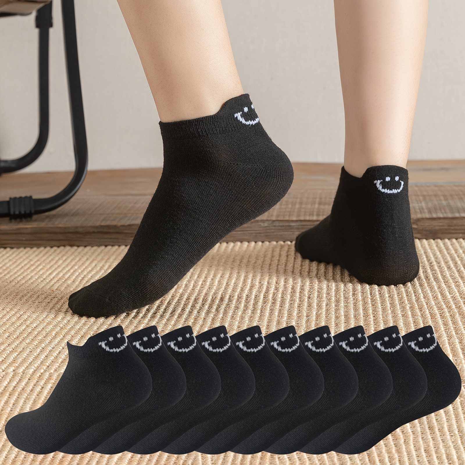 5/10 Pairs Of Women's Short Socks With Print, Breathable, Comfortable, , Funny, Crew Socks For Outdoor Wear Round