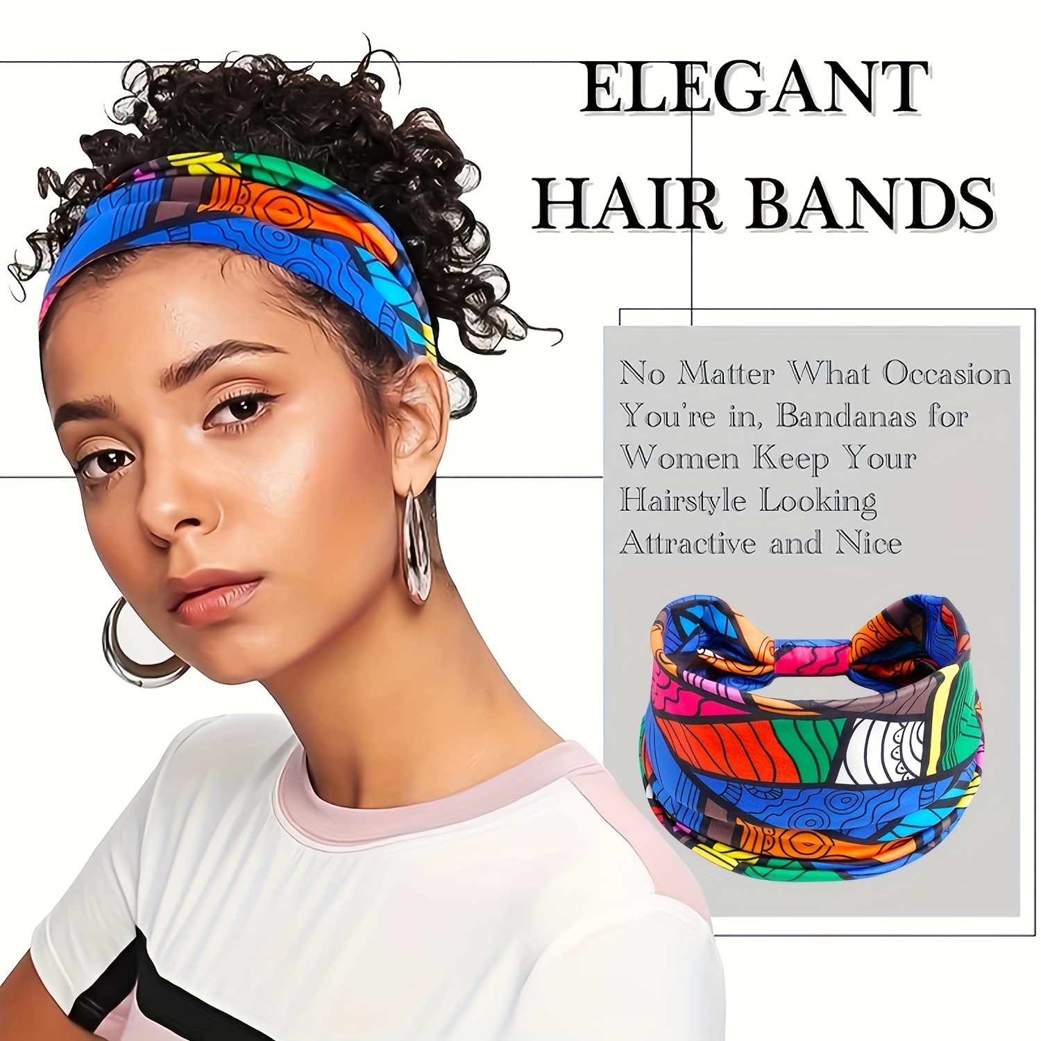 4pcs womens bohemian headbands colorful geometric boho print absorbent breathable headband stretchable fitness running fashion outdoor sports bandana ladies stylish hair accessories gift details 2