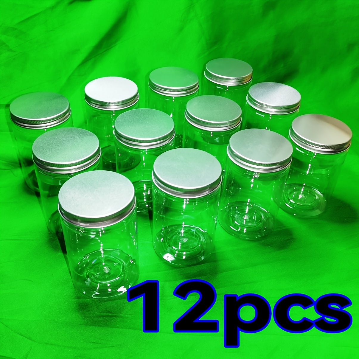 Image of 6/8/9/12pcs 10 Oz Round Clear Plastic Jars Diameter 65mm, Height 100mm, Refillable With Silvery Aluminum Lids Odorless, Suitable For Small Item Storage