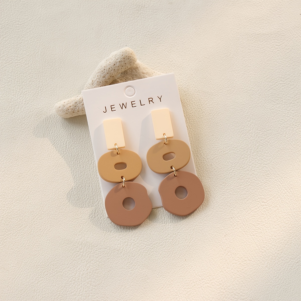Women's Bohemian Brown Acrylic Long Dangle Earrings, Irregular Circle Pendant