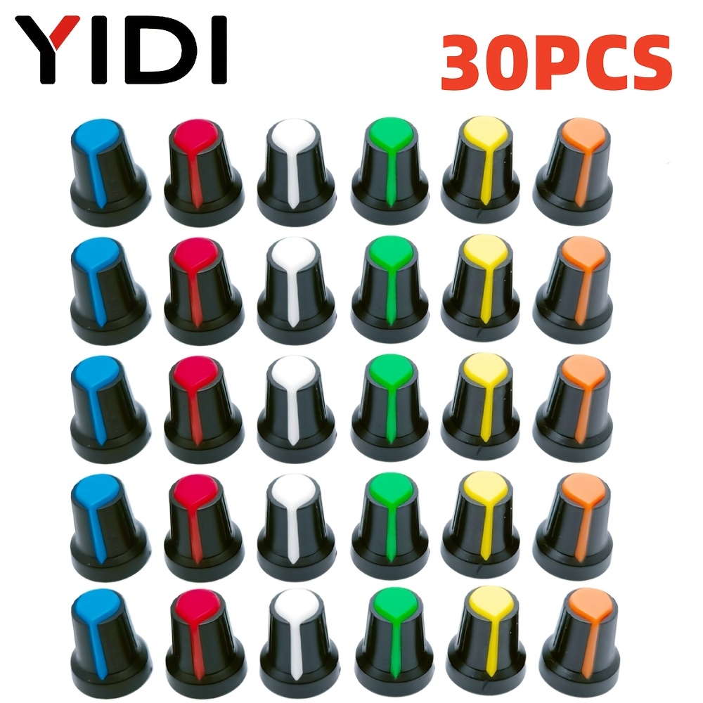 Yidi A Set Of 30pcs, 6colors X 5pcs Rotary Switch Knobs Ag2 Assorted Set, Wh148, 15x17mm Switch Cap Kit, Suitable For , Volume Control Knob Cover Kit