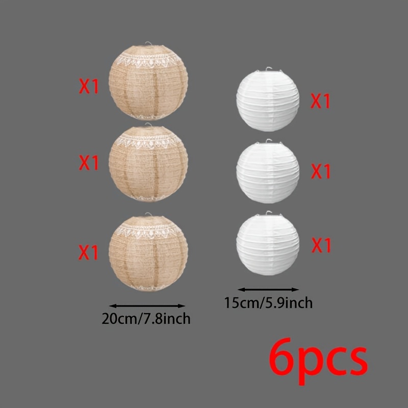 6pcs Wedding White Lace Brown Pattern Lantern Decorations, Suitable For Wedding Scene Setup, Engagement Outdoor Scene Setup, Beach Weddings, And Garden Party Decorations