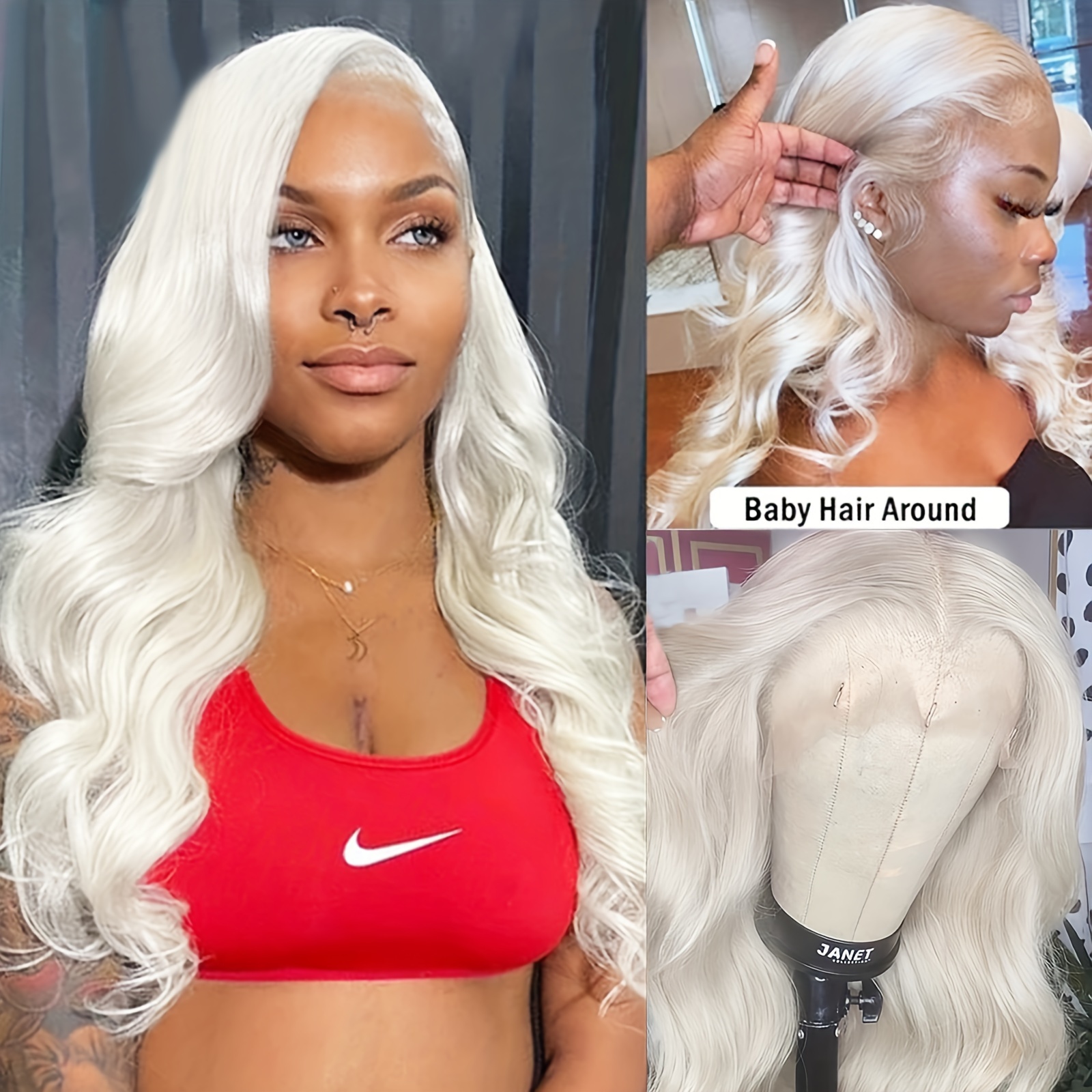 13x4 lace front wig platinum blonde long loose wave glueless Temu