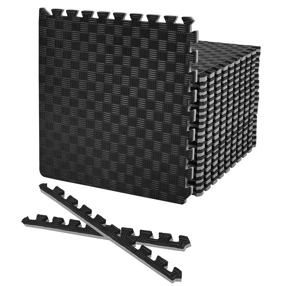 Image of Set Of 24-2cm Thick Double-sided Interlocking Eva Foam Puzzle Mats, Black Gray Non-slip Shock Absorbing Gym Floor Tiles, Sound Insulation Exercise Flooring For Home Workout, Yoga, Garage & Pool Area