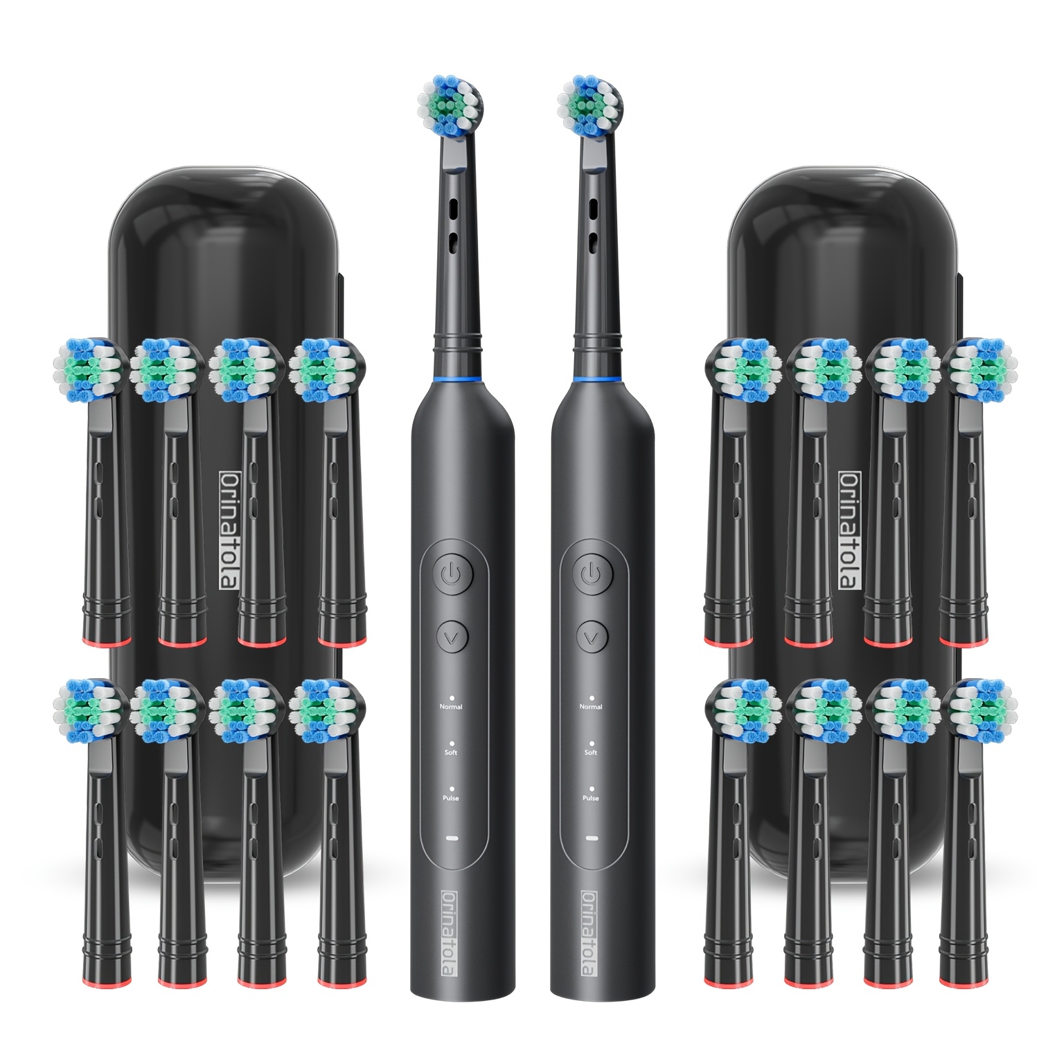 Een oplaadbare elektrische tandenborstel voor volwassenen, met een compacte ronde roterende borstelkop voor effectieve reiniging, IPX7-klasse, en inclusief 8 vervangende borstelkoppen.