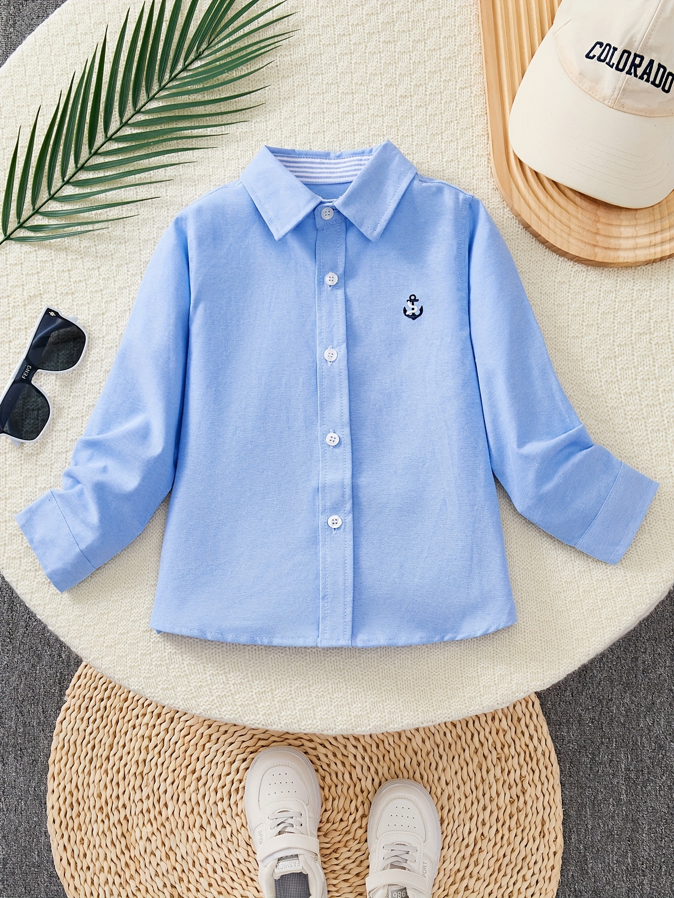Boys' Shirts for * Season, Casual Spring And Autumn Clothes * Uniform,  Long-Sleeved Shirt, Versatile, for Middle And Large Children, Fashionable  Light Blue And White Shirts for Little Boys