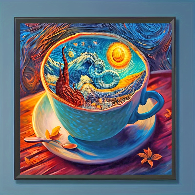 

1pc Coffee Cup Pattern Mosaic Puzzle Kit, Diy 5d Round Rhinestone Painting Mosaic Craft, Handmade Set, You Can Create Amazing Artwork, Suitable For Home Wall Decor 20x20cm