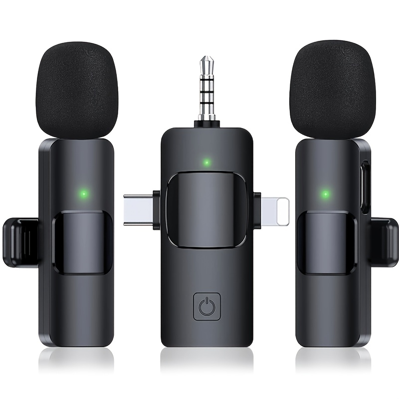 TEMU 2-in-1 Professional Mini Wireless Lavalier Microphone (2 Mics + 1 Receiver) | Free Charging Cable Includedthe Receiver Features 3 Interfaces,