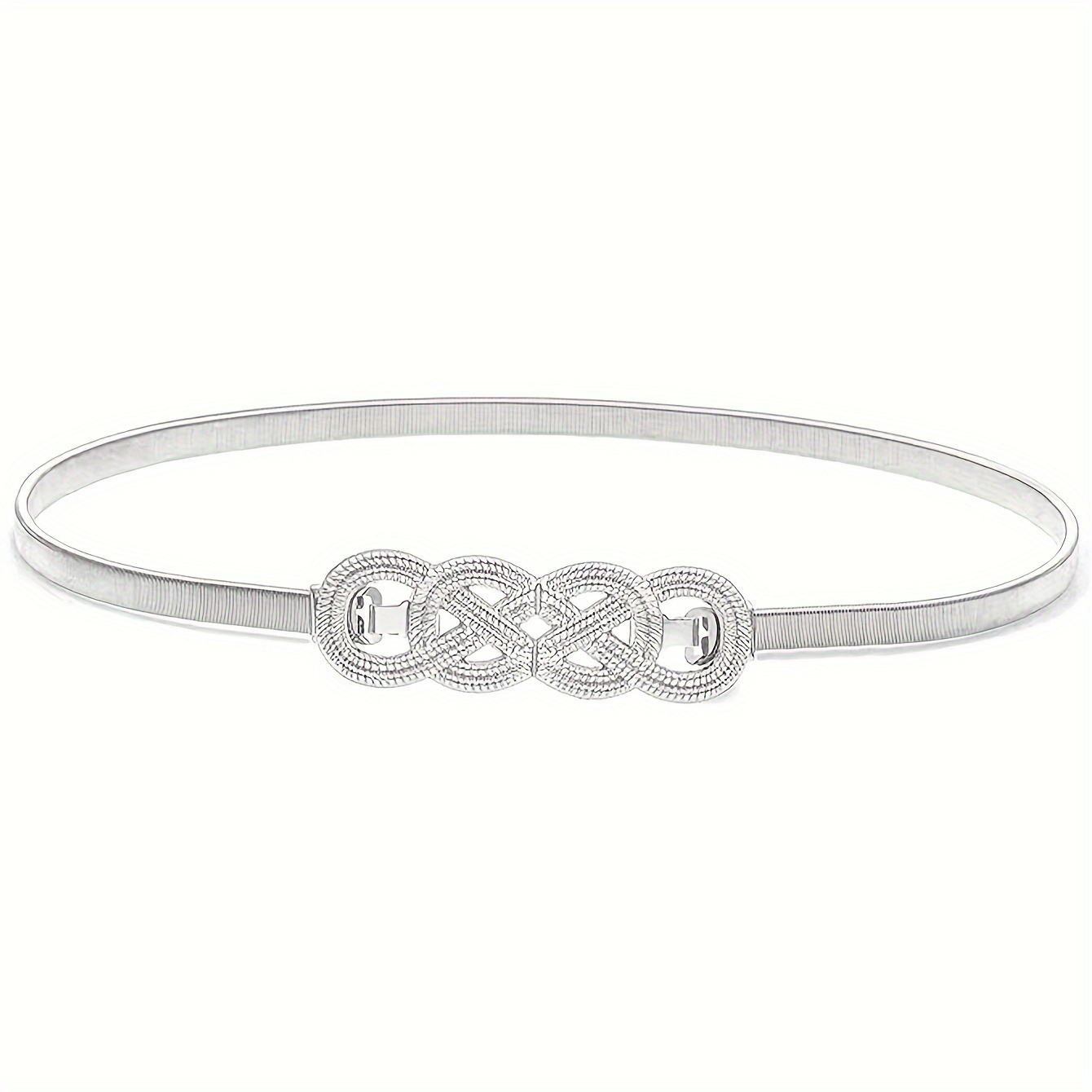 Elastic Waist Belt For Women With Geometric Golden (golden, Silvery)