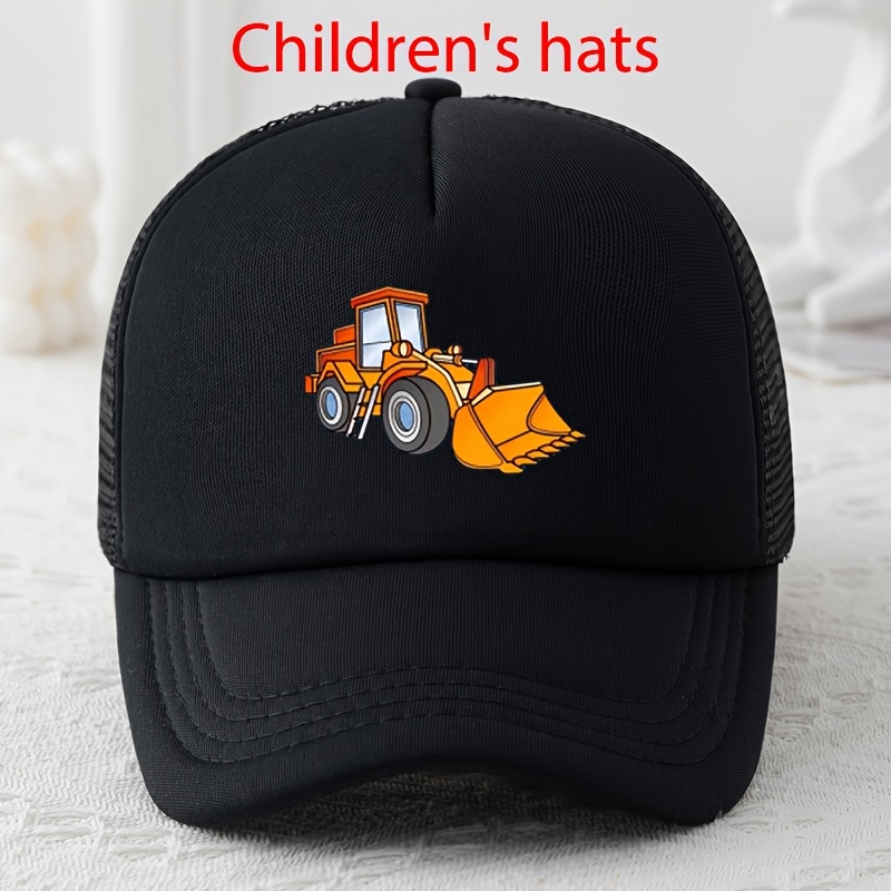 Children's Cartoon Bulldozer Printed Bucket Hat Outdoor Uv - Temu