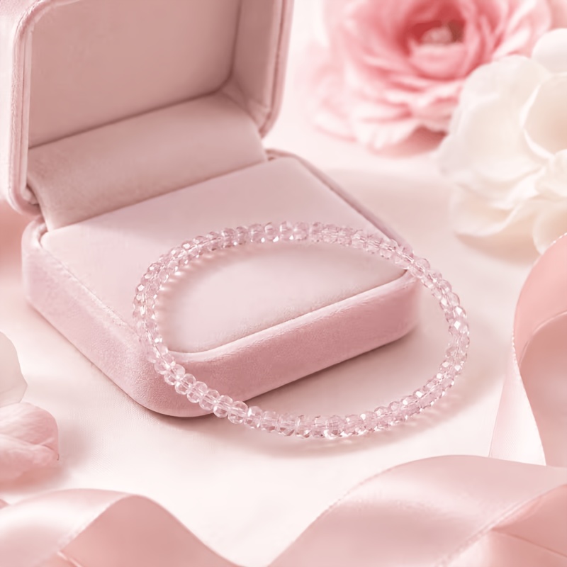 2pcs Light Pink Sparkling Bead Bracelet Set, Gift