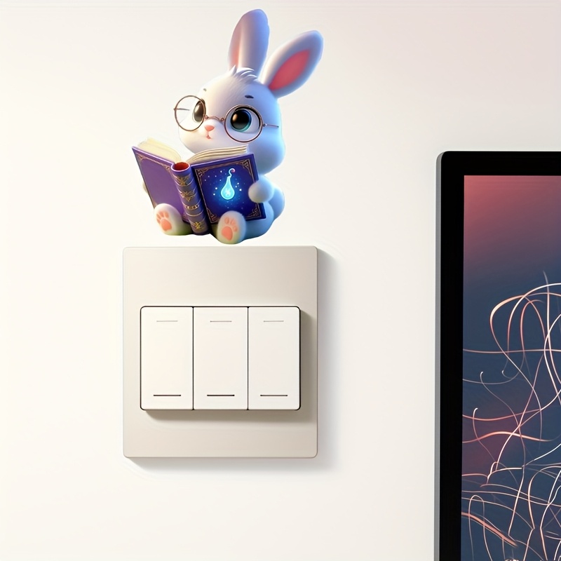 Cute Rabbit Reading Book Wall Sticker, Removable Decal