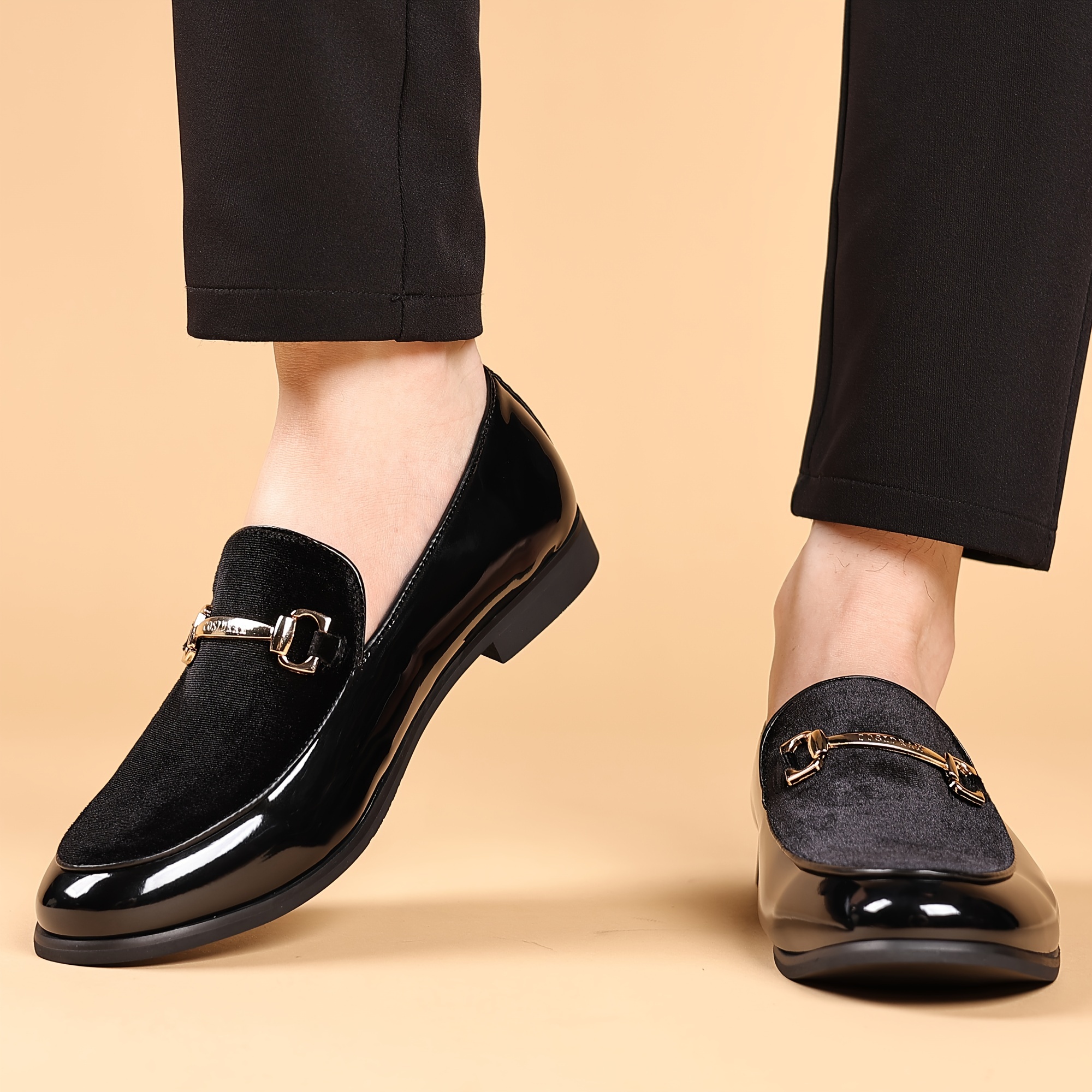 slim fit dress slacks Mens Abstract Black Gold Slip On Loafers Dress Shoes After Midnight 6828 S 9