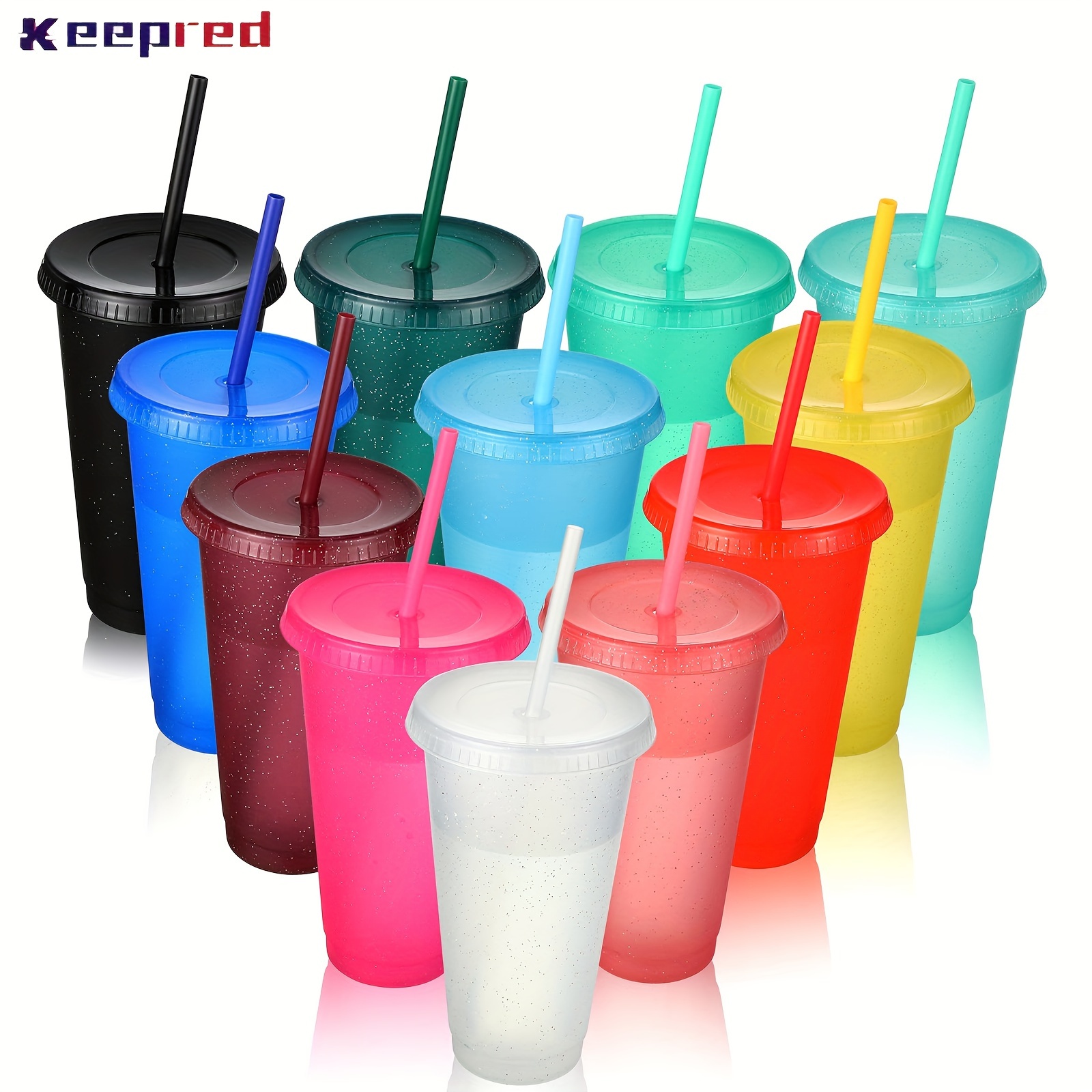 

12-pack Keepred 24oz Tumblers With Lids And Straws, Reusable Plastic Drinking Cups, Iced Coffee Travel Mugs, Assorted Colors, Bpa-free, For Parties, Birthdays, On-the-go Beverages