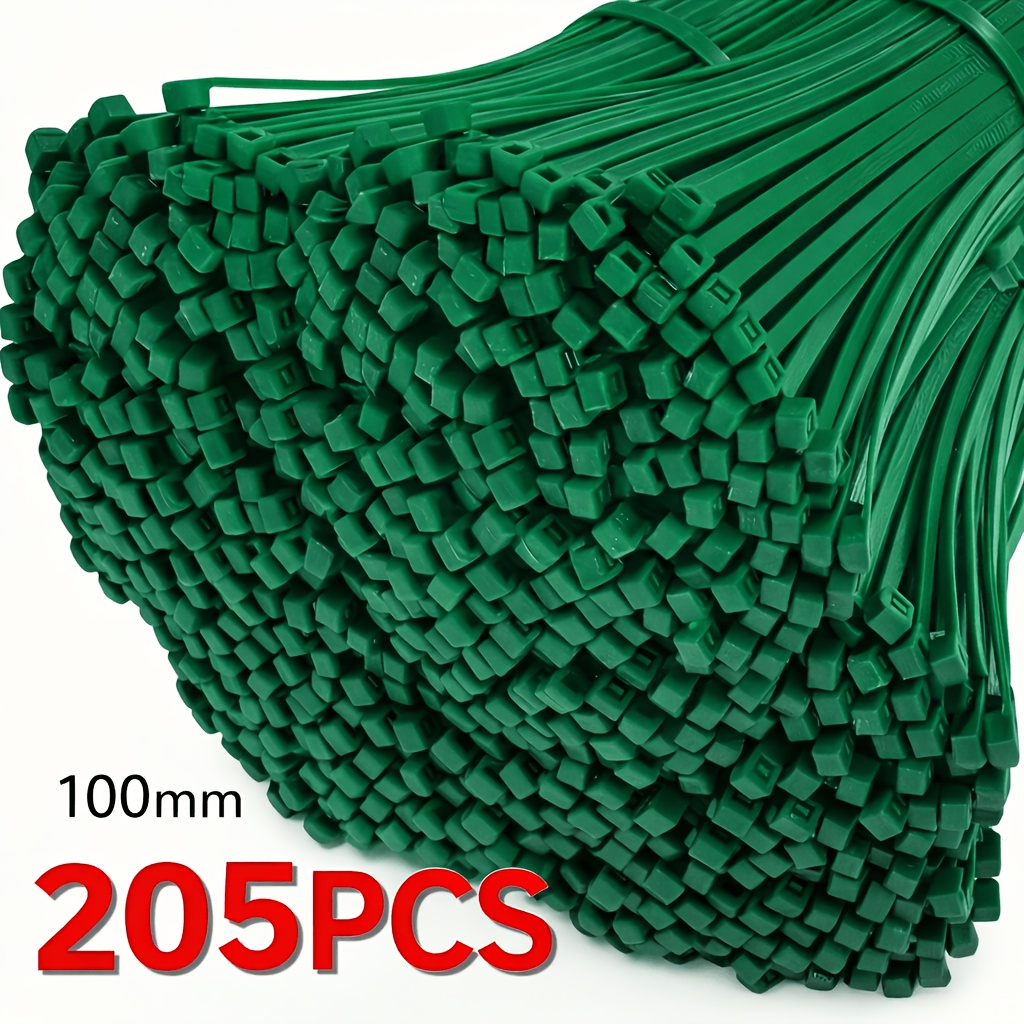 205pcs Green Nylon Cable Ties, 100mm/3.94in X 2.9mm/0.114in Self-locking Zip Ties For Plant Support, Vines & Stems, Strong Plastic Fasteners For Cable Management, Home, Garden & Diy