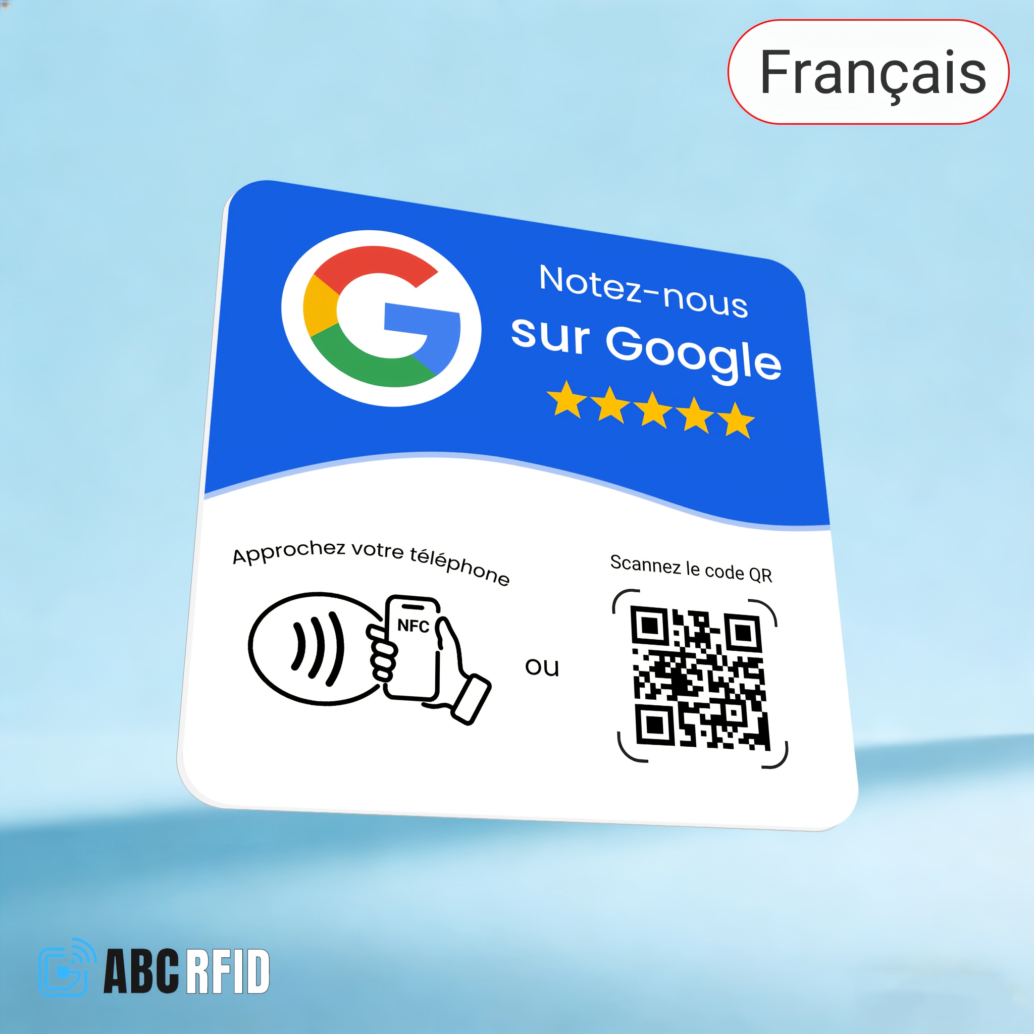 Image of French Business Plates For Google Review, Nfc Tap And Dynamic , Easy Setup With Review , Required, Review Us On, Review Sign
