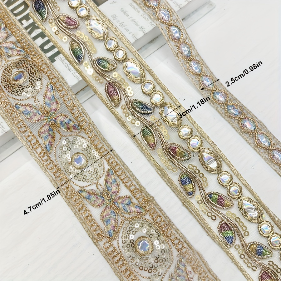 Vintage-Style Lace Trim with Sparkling Beads for Crafts