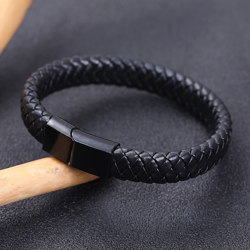 E-shop 1 Stück Geflochtenes PU-Leder-Armband für Männer, Klassisches Punk-Armband, Vielseitiges PU-Leder-Armband für Herren