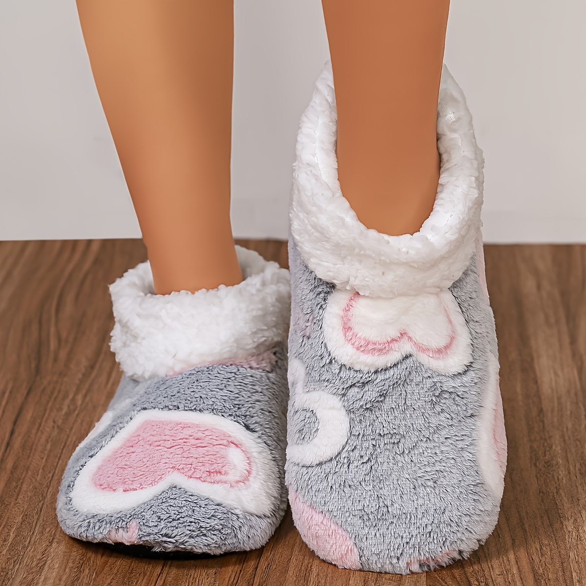 TEMU Women's Thickened Wide Toe Home Slippers Indoor Shoes Comfortable Indoor Home Shoes - Soft Sole Heart Warm Fleece Lining Silent Sole Shoes