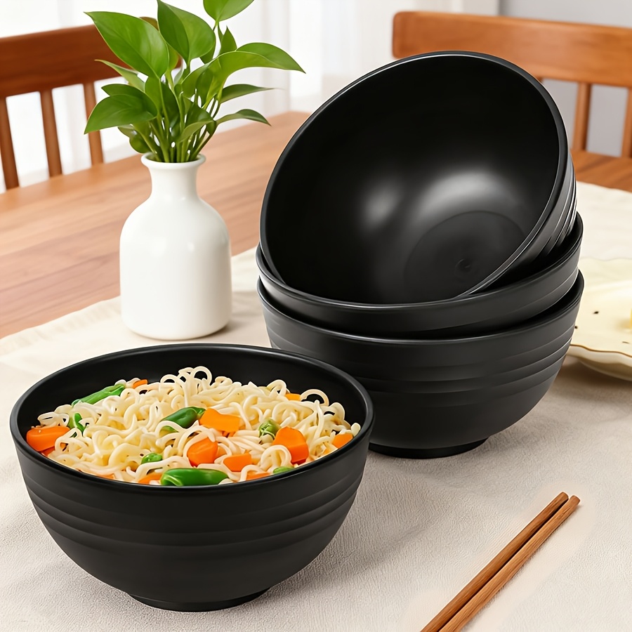 12/6pcs Black Plastic Dinner Bowl Set, Round 26oz, Kitchen Unbreakable Bowls, Perfect for Home Kitchen Restaurant Cafeteria, Microwave Safe, Dishwasher Safe, Salad Soup Ramen Snacks Rice, Reusable Salad Bowl Set, Lightweight Durable Easy To Clean St