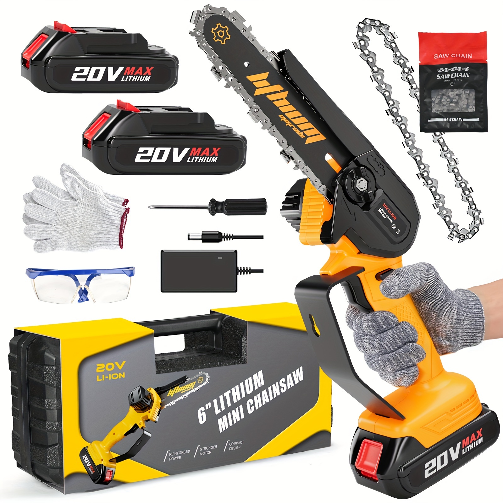 

6-inch Mini Chainsaw - Cordless Handheld Chainsaws With Dual Batteries For Wood Cutting And Prunin