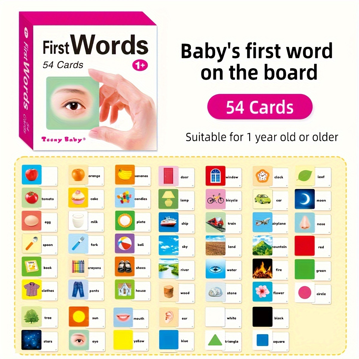 

1 Box Of 54 English Children's Object Word Learning Cards, 54 Different Object Image Cards And Corresponding Word Learning Cards, Rounded Design That Does Not Hurt Hands