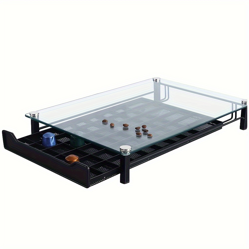 Image of Coffee Capsule Holder, Coffee Capsule Storage Drawer, Holder With Glass Display, For Storing Coffee Capsules, Capacity 60 Capsules