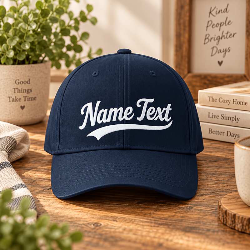 TEMU 1pc Personalized Custom Cursive Name Embroidered Baseball With Curved Ribbon , Casual Versatile Washed Soft Hat, Family Photo Headwear, Diy