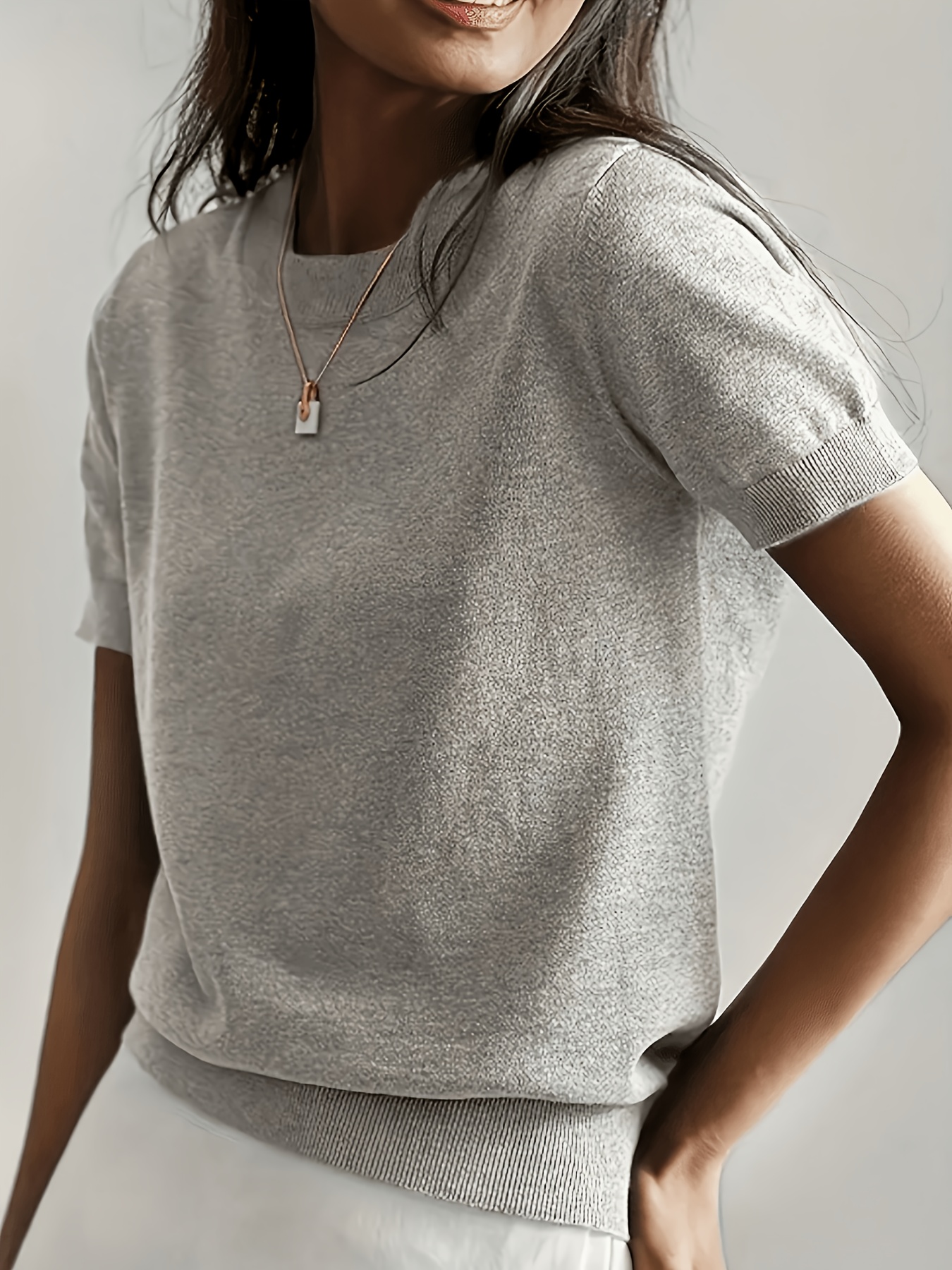 Western Casual Solid Color Women'S Summer Lightweight Solid Short Sleeve Top