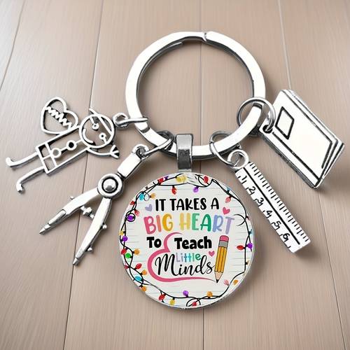 1pc big heart small brain best teacher appreciation keychain colored chalk gem glass and alloy design perfect gift for teachers or educators for birthday and back to school gifts