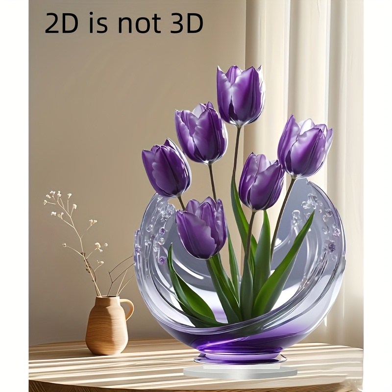 

2d Flat Style Purple Acrylic Crystal Tabletop Decor, Multifunctional Indoor & Outdoor Art, Ideal Gift , Bedroom, Living Room, Coffee Shop - Flower Theme, No Text