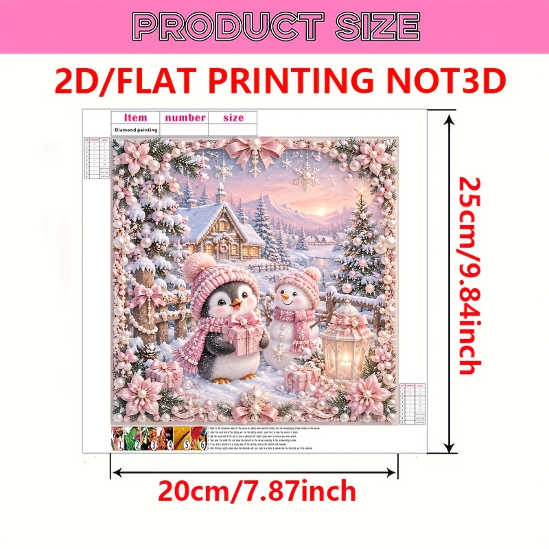 TEMU 2d Flat Printing Painting Kit, Christmas Theme, Cute Animal And Snowman Patterns, With Diamond Tools And Pearl Bag, Full Set Of Additions For