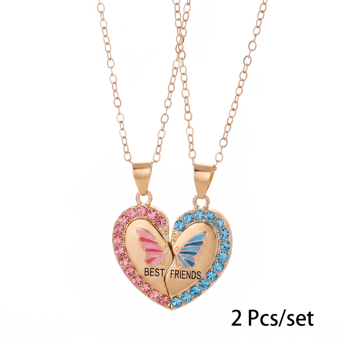 TEMU 2pcs/set Bff Split Heart Necklaces, "" Matching Friendship Necklaces For , Travel Vacation Party Holiday School Additions