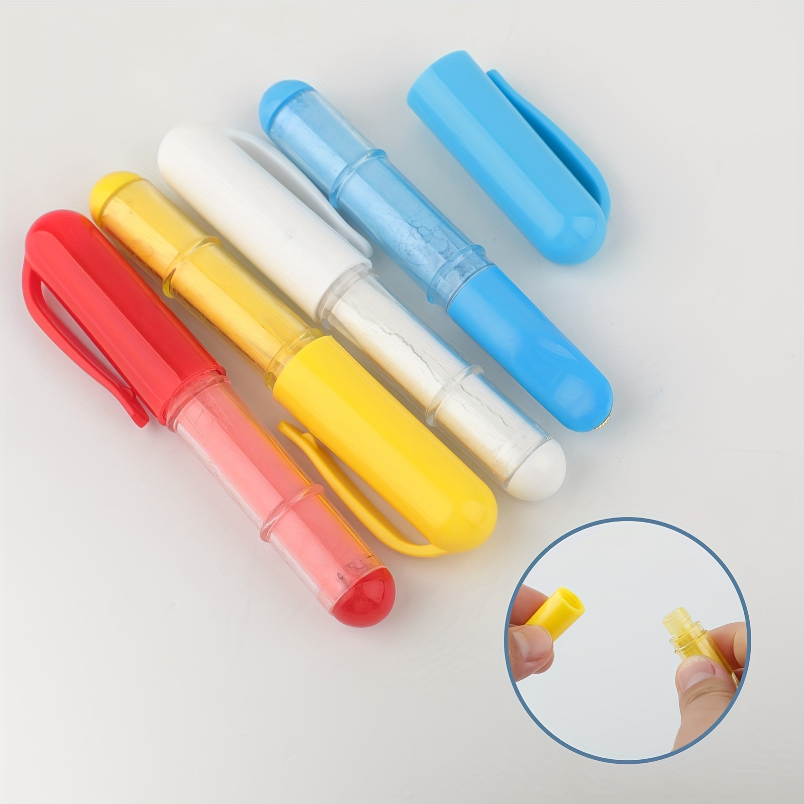 

2-pack Sewing Chalk Pens, Non-staining Fabric Markers, Removable Colored Temporary Marking Pens, With , Lines In White, Red, Yellow, Blue