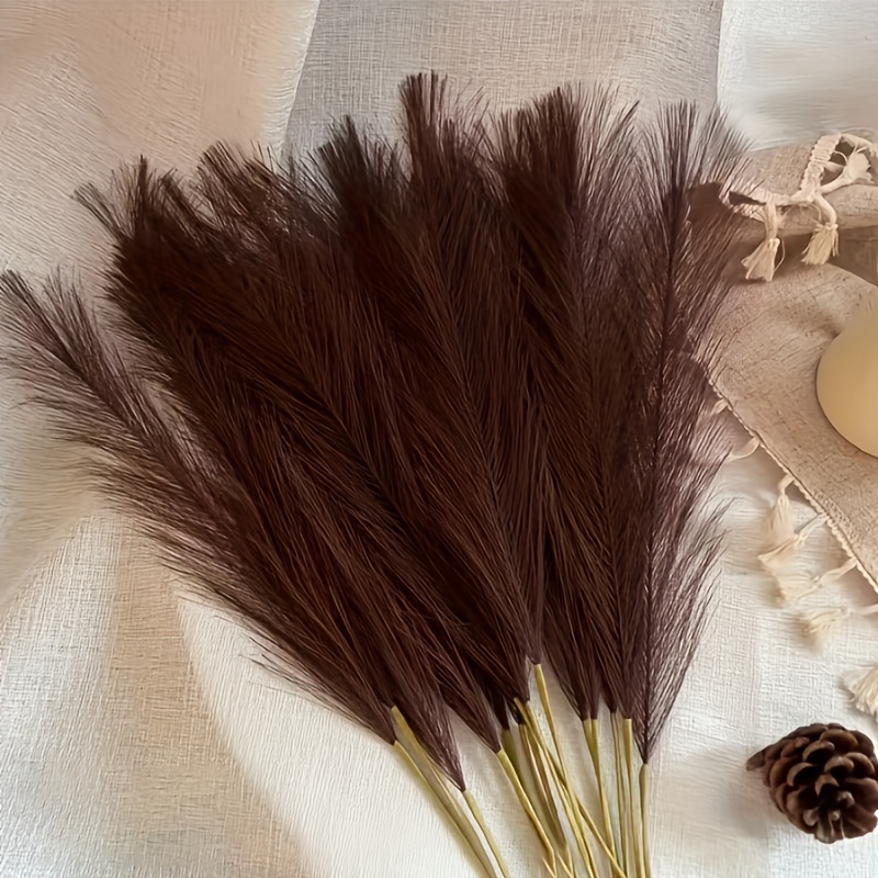 TEMU 9pcs Brown Pampas Grass Artificial Flowers For Boho Bohemian Home Decor, Halloween, Christmas, Father's Day, Mother's Day, Valentine's Day