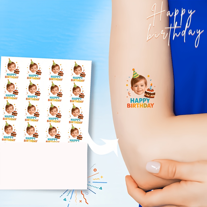 TEMU Set da 16 adesivi tattoo per foto di compleanno Ized - /Foto e Numero Et� personalizzati - Tatuaggi temporanei per e adulti - Adesivi