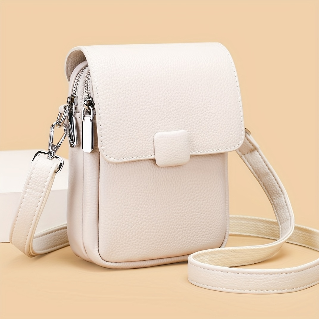 Image of Top-grain Genuine Leather Phone Bag, Fashionable And Minimalist Korean-style Women's Shoulder Bag With Multiple Compartments, Small Crossbody Bag