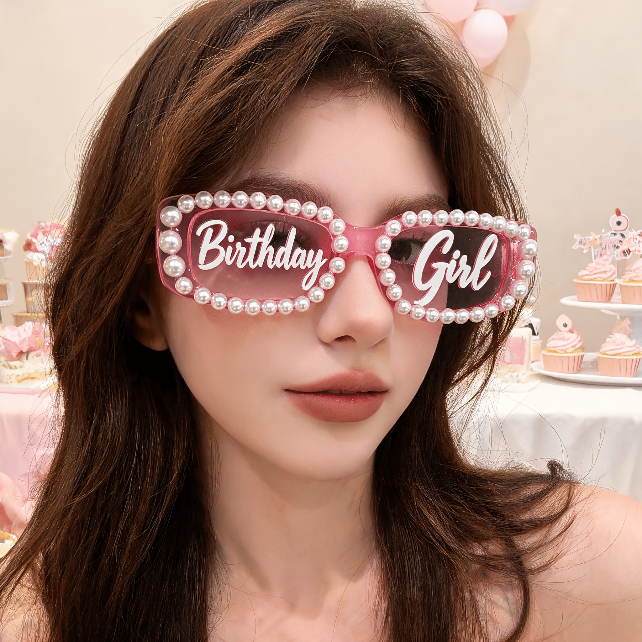 TEMU "birthday Girl" Rectangular -colored Glasses With Retro Rhinestone Squares - Perfect For Parties, Weddings, Birthday Celebrations, And Photo