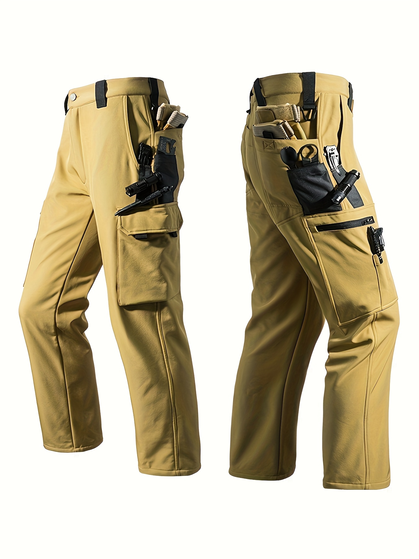 Men's Fleece-Lined Windproof Cargo Pants for Outdoor Activities