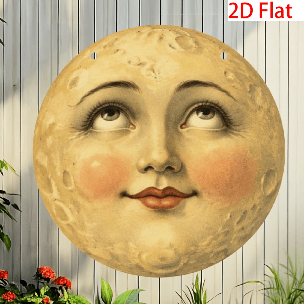 TEMU 2d Flat, [2d Flat] 2d Flat Art - Moon And Face Ornaments, Mysterious Wooden Wall Hanging, Christmas And Halloween, 2d Flat