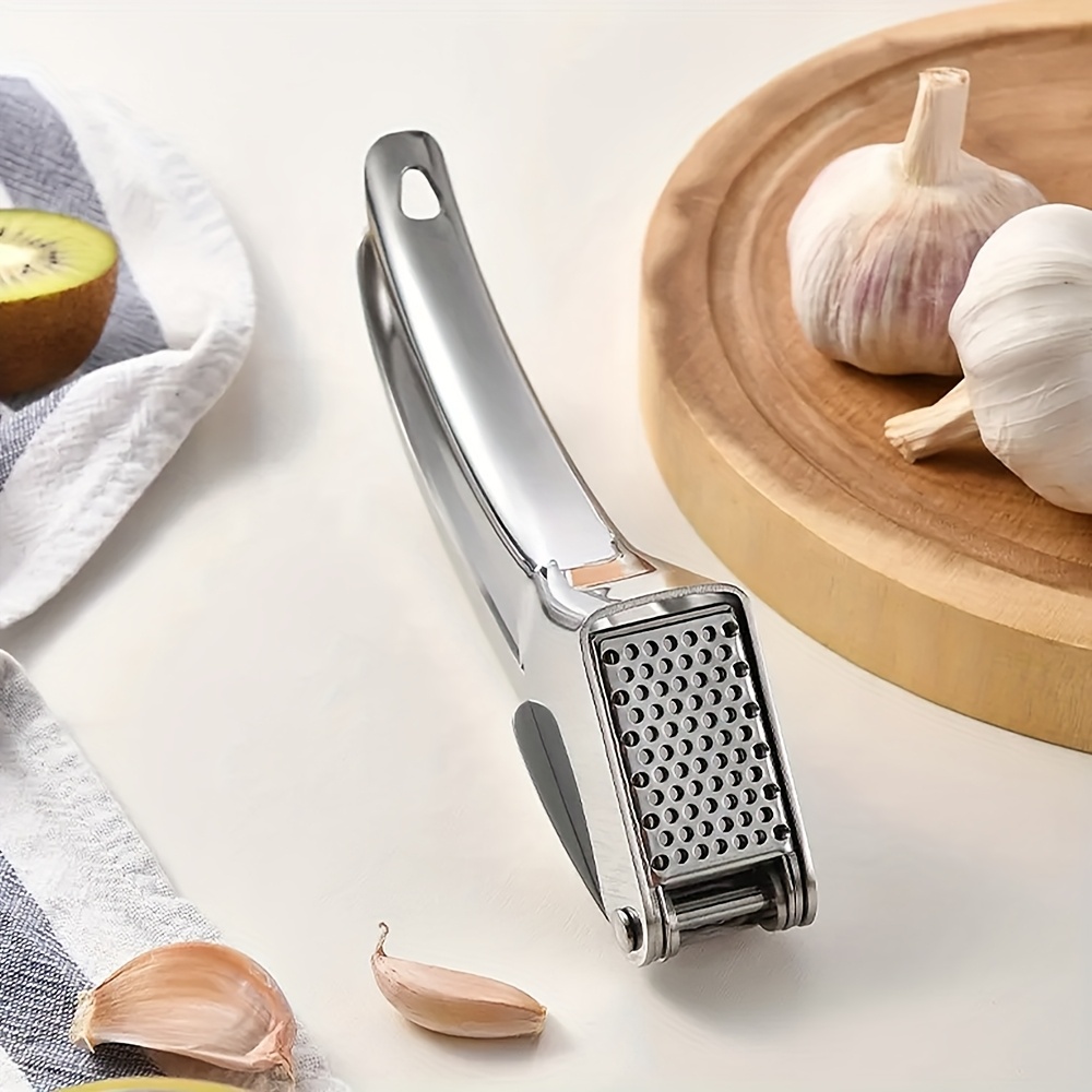 1pc Stainless Steel Multi-functional Garlic Press, Metal Garlic Grinder, Washable Garlic Crusher, Kitchen Ginger Juicer Kitchen Gadgets