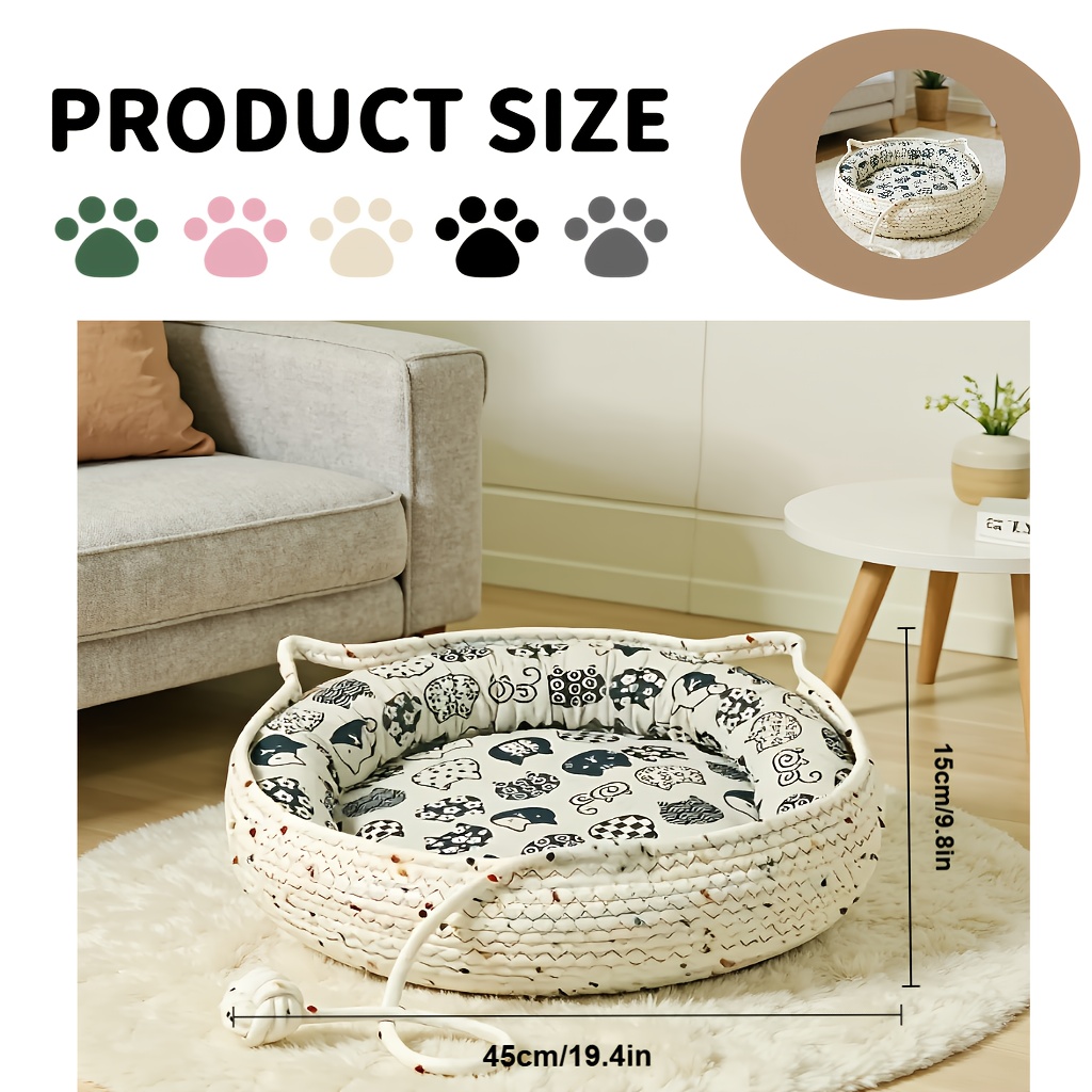 4pcs cute cat ear pet bed set suitable for cats   indoor pet nest with comfortable cushion cooling mat fun pom poms breathable bite resistant design multiple sizes   durable cat furniture bed Product details 5
