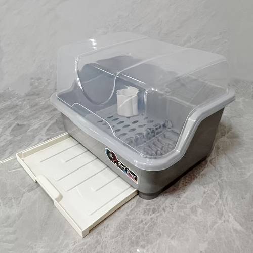 1pc large capacity plastic dish drainer with lid drawer style tray space saving suitable for home kitchen countertops and restaurant dish drying organization cabinet