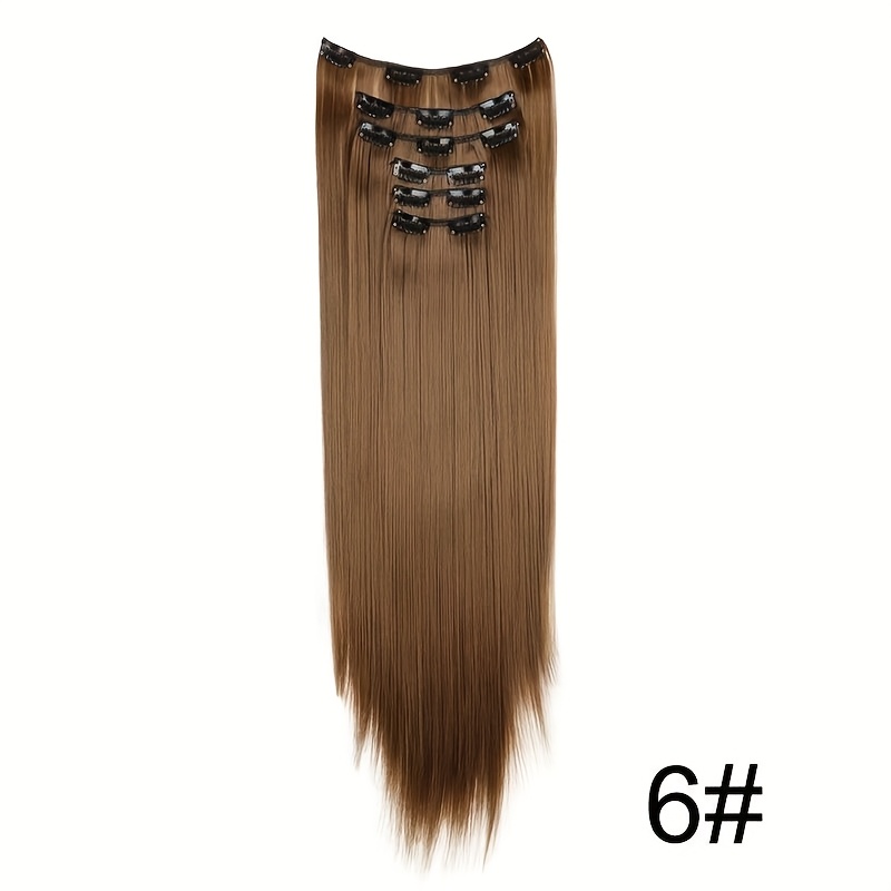TEMU 6 pièces, 16 étagères, Extensions de cheveux à , 24 pouces, Cheveux synthétiques droits, Perruques synthétiques légères, pour femmes, Barrettes,
