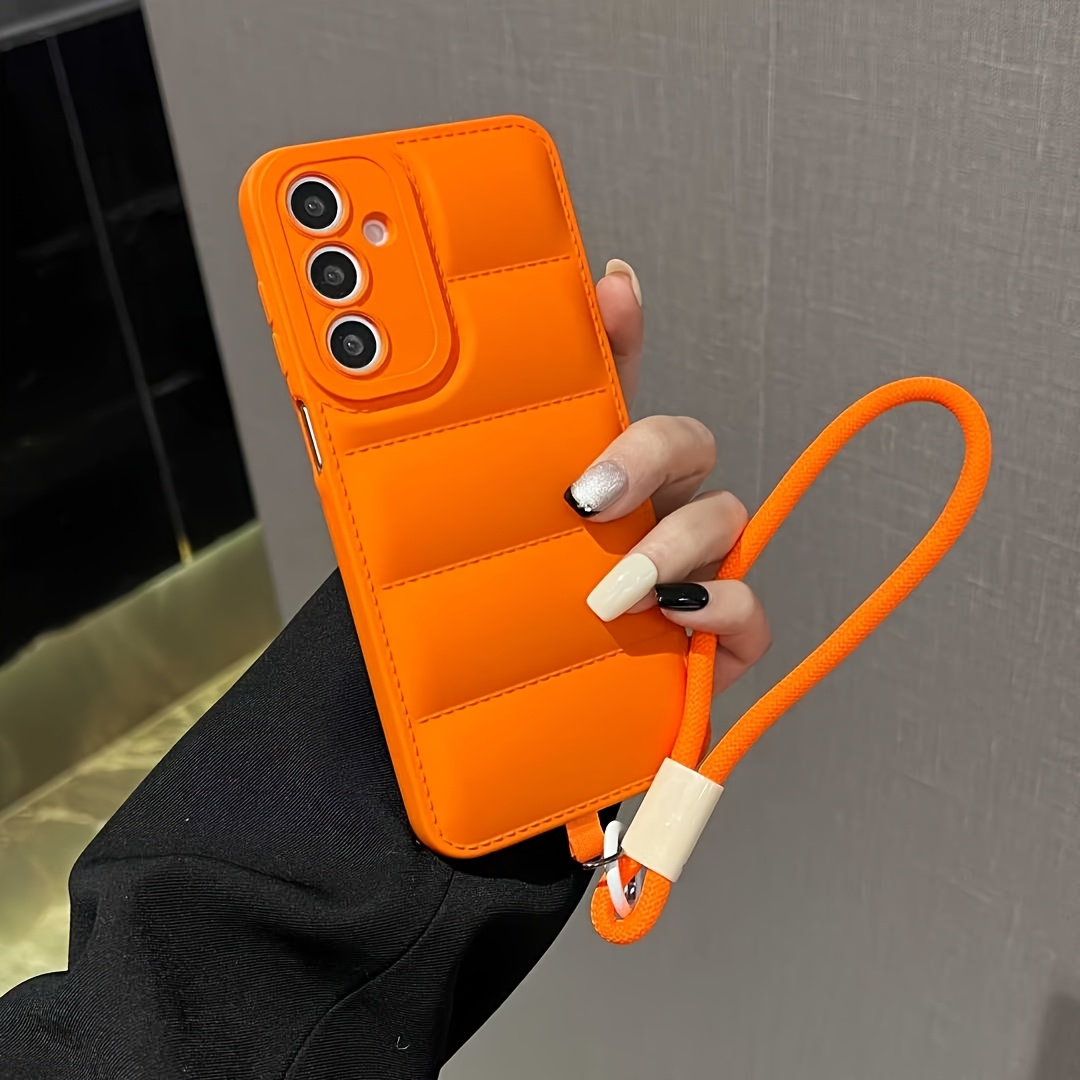 TEMU Phone Case - Candy Color Down Jacket Lanyard Phone Case, Suitable For Galaxy A56/a55/a52/a36/a34a/a26/a25/a17, Anti-fall Soft Case, Hand-held