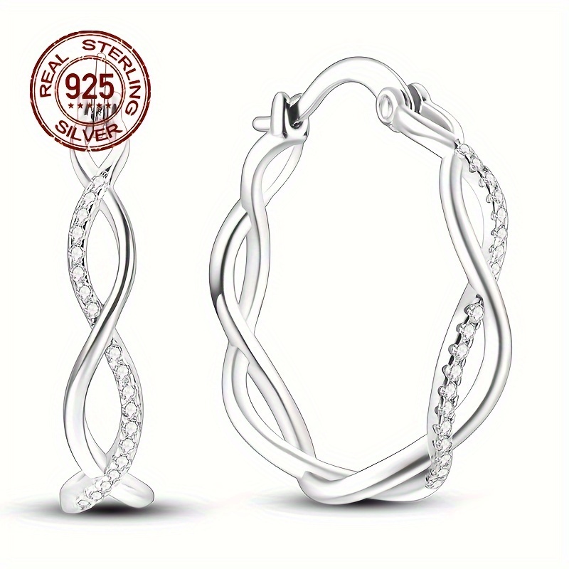 

1 Pair 925 , Modern Geometric Twisted Line Design With Sparkling Cubic Zirconia Accents, Elegant Luxury Style, Hypoallergenic Fine Jewelry For Women, Perfect For Weddings And Parties