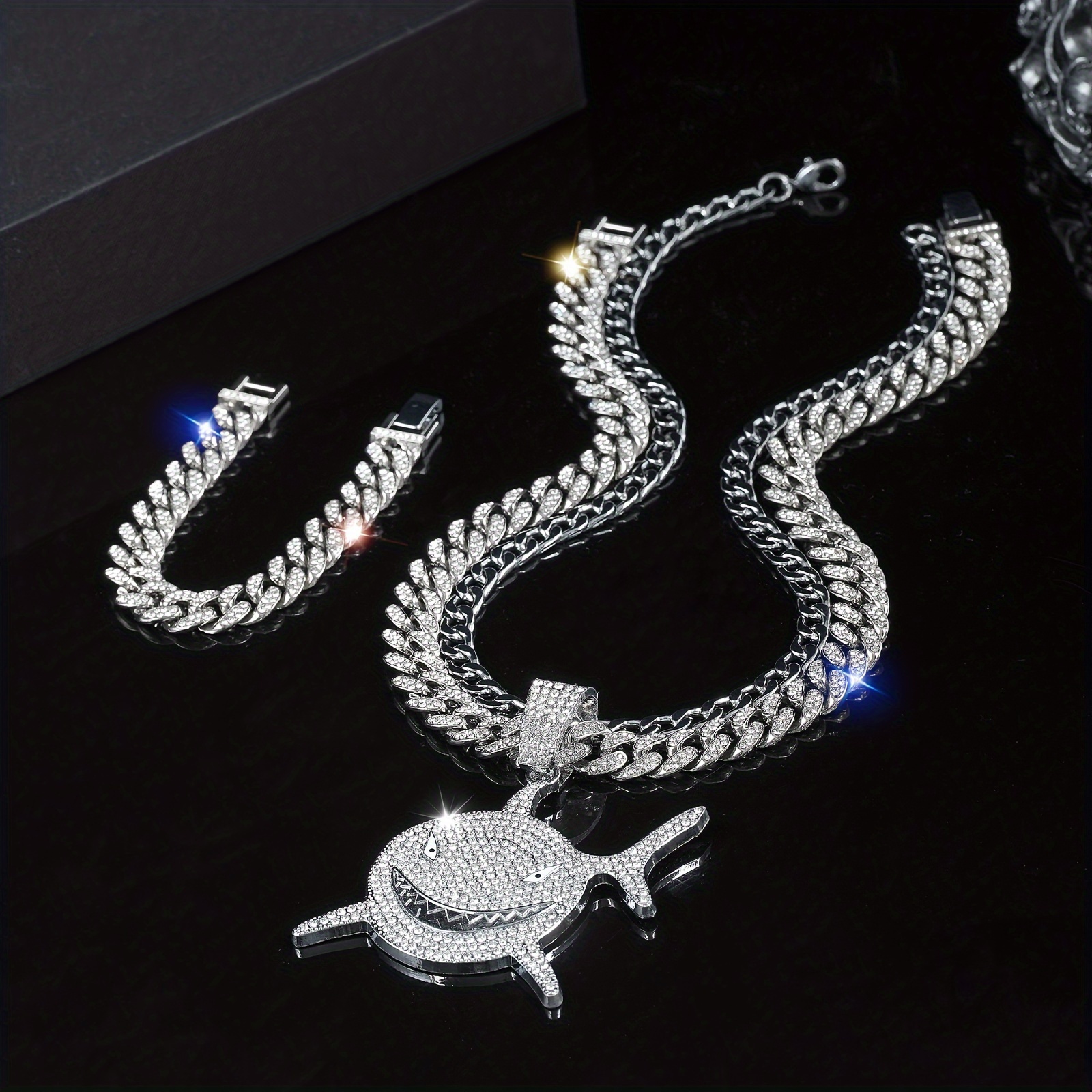 Diamond Chain Ice Shark Chain Iced Out Shark Pendant Necklace Full