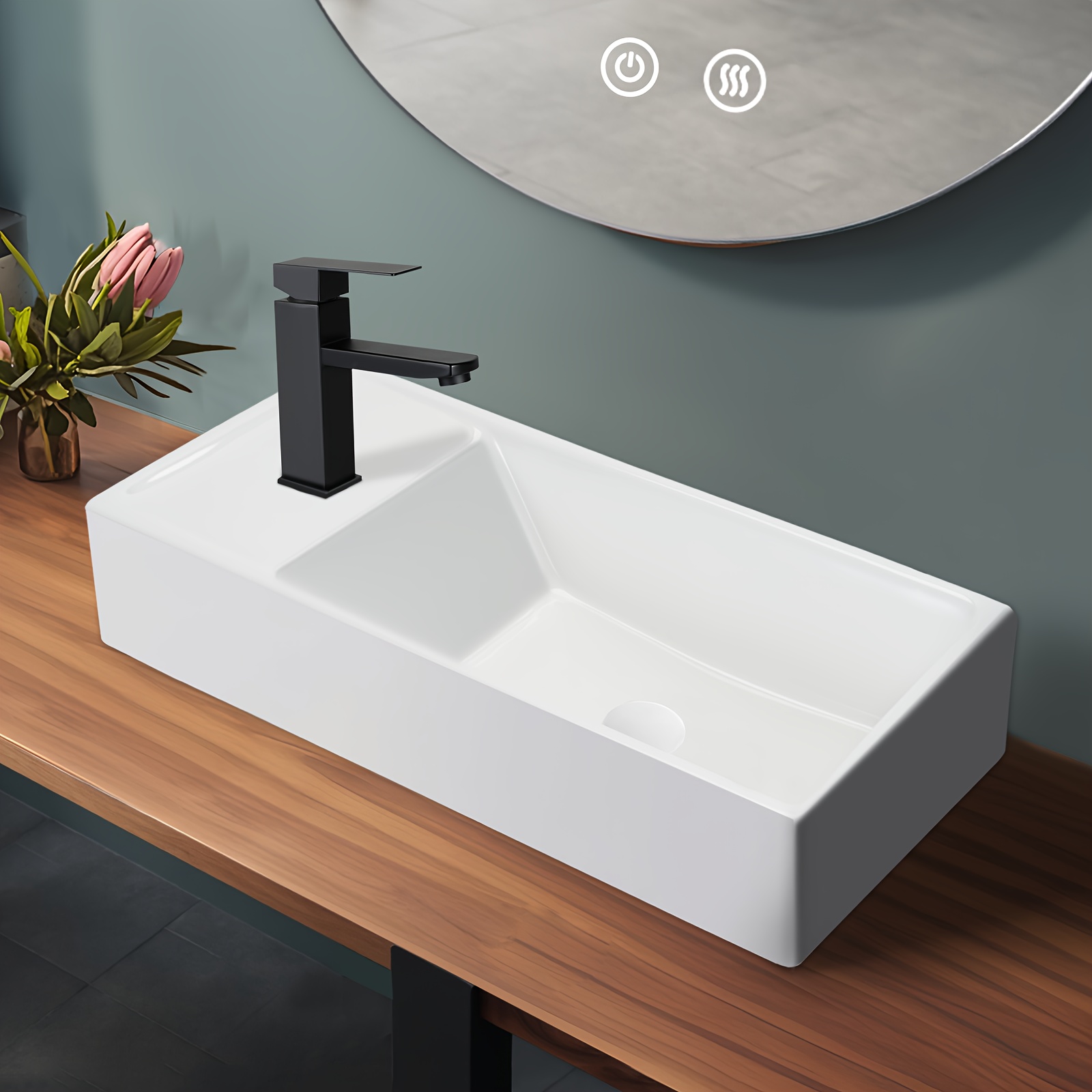 Small Wall-mounted Ceramic Washbasin For Bathroom, 40×22×10cm, Square Countertop Basin, Guest Bathroom Washbasin